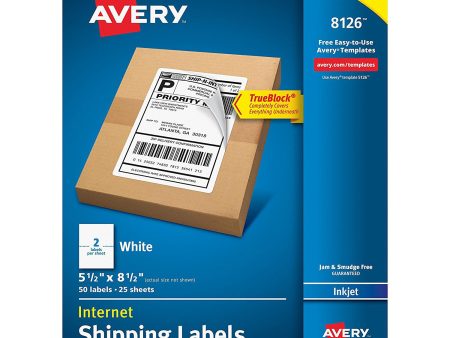 AVERY - Internet Shipping Labels with TrueBlock Technology for Inkjet Printers 5-1 2  x 8-1 2  - Pack of 50 Supply