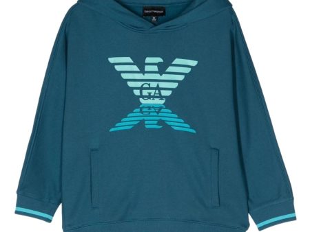 Emporio Armani Junior Printed Logo Blue Hoodies For Cheap