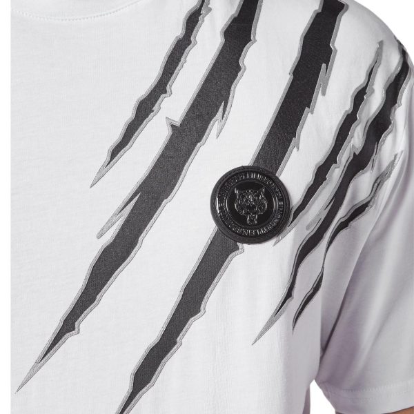 Plein Sport Tiger Scratch Print White T-Shirt For Discount