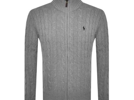 Ralph Lauren Grey Cable Knit Full Zip Sweater For Sale