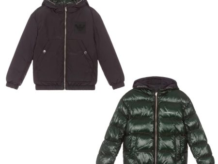 Emporio Armani Junior Navy Green Reversible Jacket Online Hot Sale