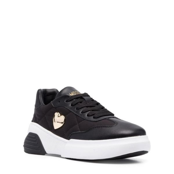 Love Moschino Gold Love Heart Plaque Black Trainers Discount