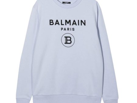 Balmain Kids Printed Logo Sky Blue Sweatshirt on Sale