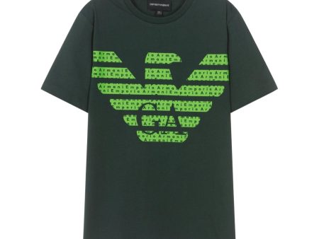 Emporio Armani Junior Monogram Eagle Logo Green T-Shirt Cheap