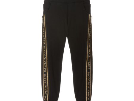 Balmain Kids Gold Glitter Logo Tape Jogging Bottoms For Cheap