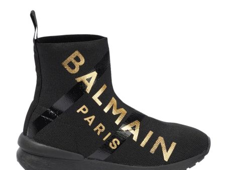 Balmain Kids Gold Printed Logo Sock Trainers Fashion