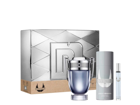 Paco Rabanne Invictus EDT 100 ML + Deodorant 150 ML + Travel Spray 10 ML SET For Discount