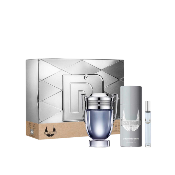 Paco Rabanne Invictus EDT 100 ML + Deodorant 150 ML + Travel Spray 10 ML SET For Discount