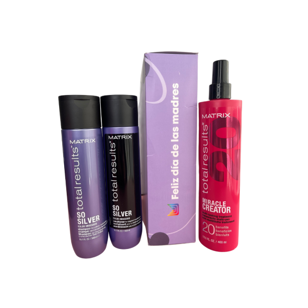 Pack Día de Madre So Silver Shampoo 300ml, Acondicionador 300ml y Miracle Creator 400ml Matrix Fashion