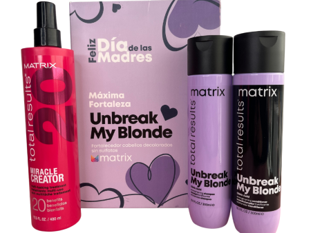 Pack día de la Madre Unbreak My Blonde Shampoo 300ml, Acondicionador 300ml y Miracle Creator 400ml Matrix Hot on Sale