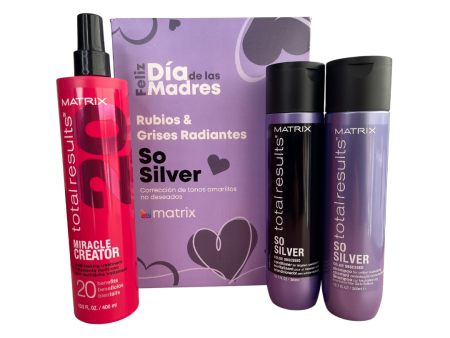 Pack Día de Madre So Silver Shampoo 300ml, Acondicionador 300ml y Miracle Creator 400ml Matrix Fashion